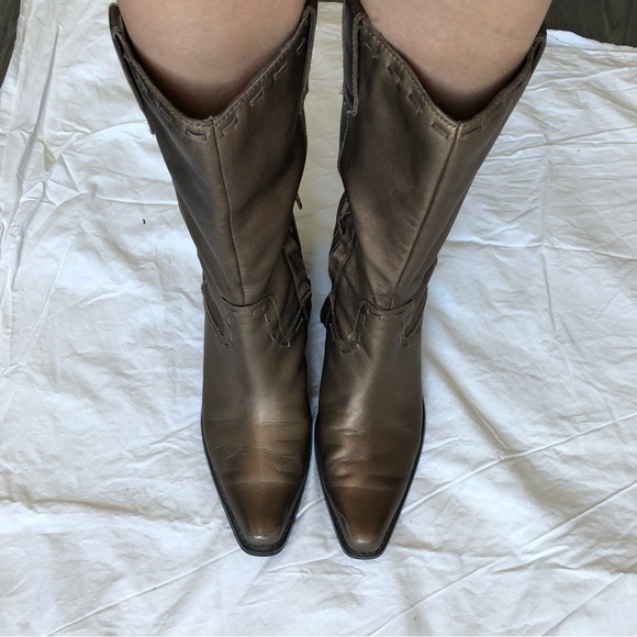 COLDWATER Creek Metallic Bronze Leather Cowboy Boots Size 6.5 - Picture 2 of 6
